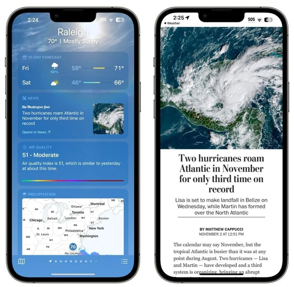 集安苹果14维修分享iPhone 14手机如何看天气时顺带看新闻 