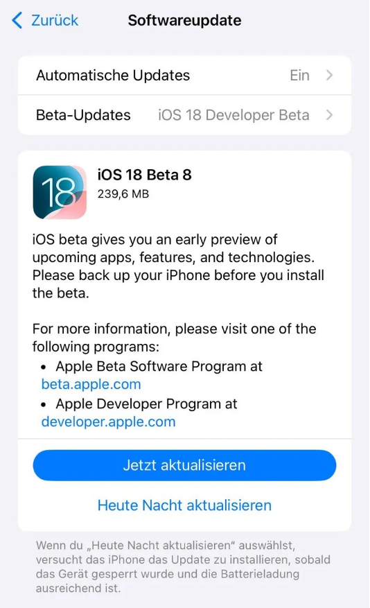 集安苹果手机维修分享苹果 iOS / iPadOS 18 开发者预览版 Beta 8 发布 